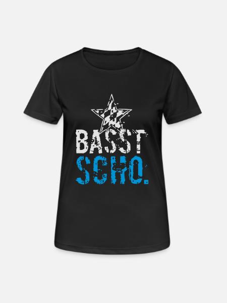 Basst scho - in zwoa Farbn mid oam Stean - Frauen T-Shirt atmungsaktiv - Schwarz