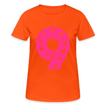 Number 9 with hearts pattern - Women's Breathable T-Shirt - neon orange - Front - AI Model Female 172 dark (172cm)