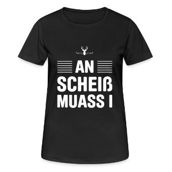 An scheiss muass i! Bayrisch lustig! - Frauen T-Shirt atmungsaktiv - Schwarz - Vorne - AI Model Female 172 light (172cm)