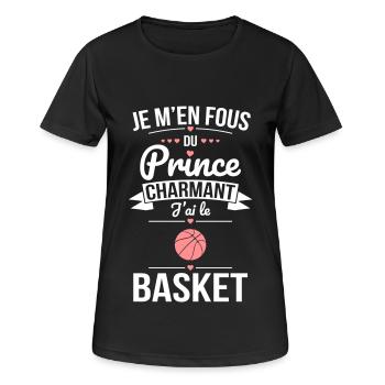 Je m'en fous du prince charmant - J'ai le basket - T-shirt respirant Femme - noir - Devant - AI Model Female 172 light (172cm)