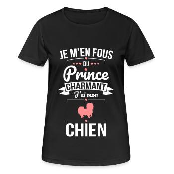 Je m'en fous du prince charmant - J'ai mon chien - T-shirt respirant Femme - noir - Devant - AI Model Female 172 light (172cm)
