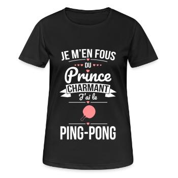 Je m'en fous du prince charmant j'ai le ping-pong - T-shirt respirant Femme - noir - Devant - AI Model Female 172 light (172cm)