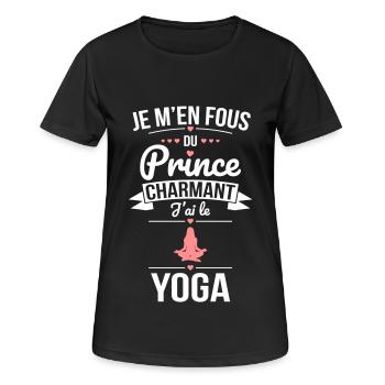 Je m'en fous du prince charmant - J'ai le yoga - T-shirt respirant Femme - noir - Devant - AI Model Female 172 light (172cm)