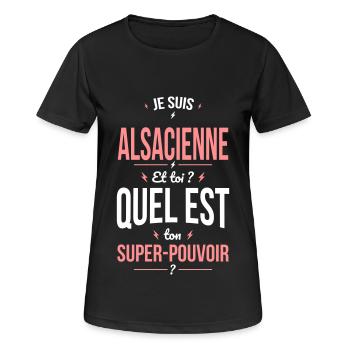 Je suis Alsacienne - Super-pouvoir - Cadeau Humour - T-shirt respirant Femme - noir - Devant - AI Model Female 172 light (172cm)