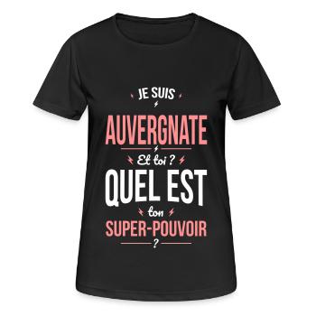 Je suis Auvergnate - Super-pouvoir - Cadeau Humour - T-shirt respirant Femme - noir - Devant - AI Model Female 172 light (172cm)