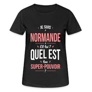 Je suis Normande - Super-pouvoir - Cadeau Humour - T-shirt respirant Femme - noir - Devant - AI Model Female 172 light (172cm)