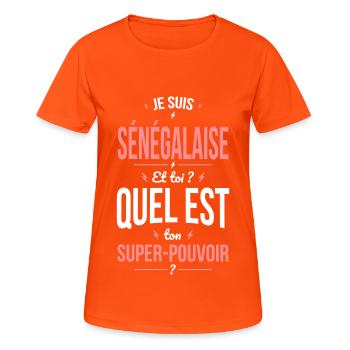 Je suis Sénégalaise - Super-pouvoir - Humour - T-shirt respirant Femme - orange néon - Devant - AI Model Female 172 dark (172cm)