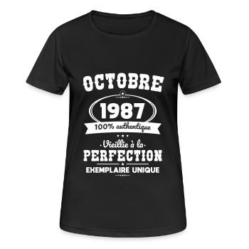 Anniversaire 35 ans - Octobre 1987 Perfection - T-shirt respirant Femme - noir - Devant - AI Model Female 172 light (172cm)