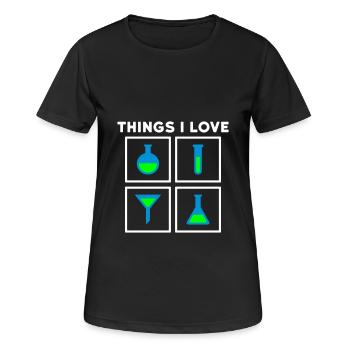 Choses que j’aime (flacon, éprouvette, entonnoir) - T-shirt respirant Femme - noir - Devant - AI Model Female 172 light (172cm)