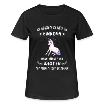 Einhorn gegen Idioten - Frauen T-Shirt atmungsaktiv - Schwarz - Vorne - AI Model Female 172 light (172cm)