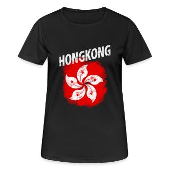 Hongkong - Frauen T-Shirt atmungsaktiv - Schwarz - Vorne - AI Model Female 172 light (172cm)