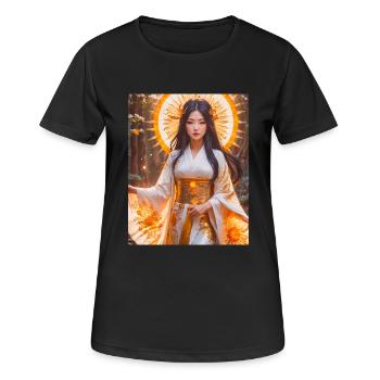 Amaterasu Déesse du soleil rayonnante en kimono blanc avec - T-shirt respirant Femme - noir - Devant - AI Model Female 172 light (172cm)