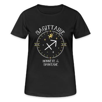 Du signe du Sagittaire - Honnête et spontané - T-shirt respirant Femme - noir - Devant - AI Model Female 172 light (172cm)