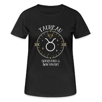 Du signe du Taureau - Gourmand et bon vivant - T-shirt respirant Femme - noir - Devant - AI Model Female 172 light (172cm)