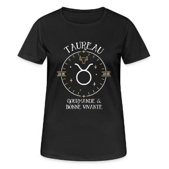 Du signe du Taureau - Gourmande et bonne vivante - T-shirt respirant Femme - noir - Devant - AI Model Female 172 light (172cm)