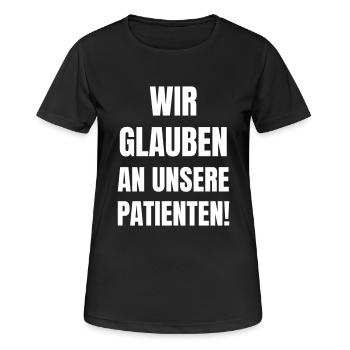 Wir glauben an unsere Patienten! - Frauen T-Shirt atmungsaktiv - Schwarz - Vorne - AI Model Female 172 light (172cm)