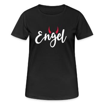 Kleiner Engel + Teufel Hörner launisch lieb frech - Frauen T-Shirt atmungsaktiv - Schwarz - Vorne - AI Model Female 172 light (172cm)