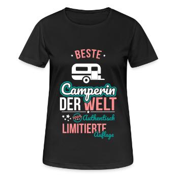 Beste Camperin der Welt - 100% Authentisch - Frauen T-Shirt atmungsaktiv - Schwarz - Vorne - AI Model Female 172 light (172cm)