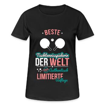 Beste Tischtennisspielerin - 100% Authentisch - Frauen T-Shirt atmungsaktiv - Schwarz - Vorne - AI Model Female 172 light (172cm)