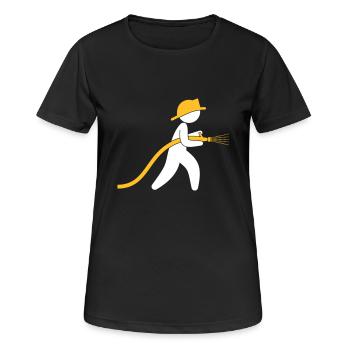 Un pompier avec un tuyau d'eau - T-shirt respirant Femme - noir - Devant - AI Model Female 172 light (172cm)