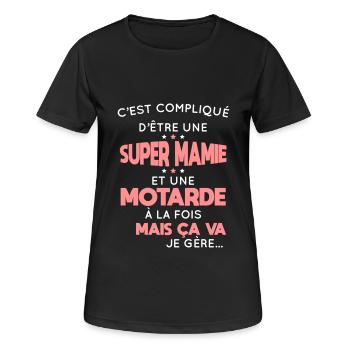 Compliqué d'être une super mamie et une motarde - T-shirt respirant Femme - noir - Devant - AI Model Female 172 light (172cm)