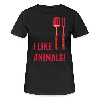 I Like Animals! (Grillbesteck / 3C) - Frauen T-Shirt atmungsaktiv - Schwarz - Vorne - AI Model Female 172 light (172cm)