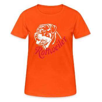569 Rottweiler chien - T-shirt respirant Femme - orange néon - Devant - AI Model Female 172 dark (172cm)