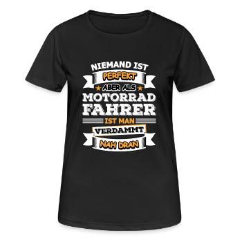 Motorradfahrer - Frauen T-Shirt atmungsaktiv - Schwarz - Vorne - AI Model Female 172 light (172cm)