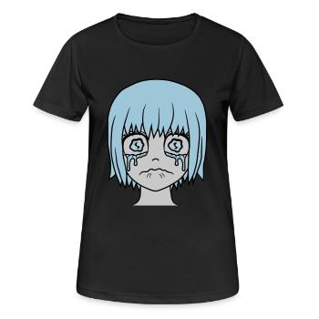 Unglückliches trauriges Mädchen Gesicht - Frauen T-Shirt atmungsaktiv - Schwarz - Vorne - AI Model Female 172 light (172cm)