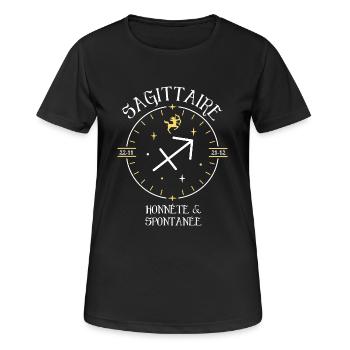 Du signe du Sagittaire - Honnête et spontanée - T-shirt respirant Femme - noir - Devant - AI Model Female 172 light (172cm)