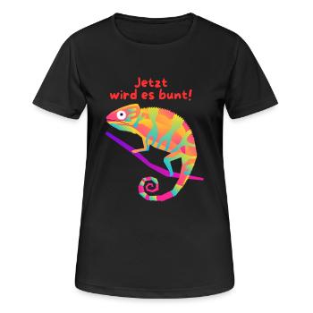 Jetzt wird es bunt - Chamaleon - Frauen T-Shirt atmungsaktiv - Schwarz - Vorne - AI Model Female 172 light (172cm)