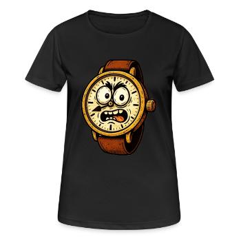 Eine Comic Armbanduhr die sauer schaut - Frauen T-Shirt atmungsaktiv - Schwarz - Vorne - AI Model Female 172 light (172cm)