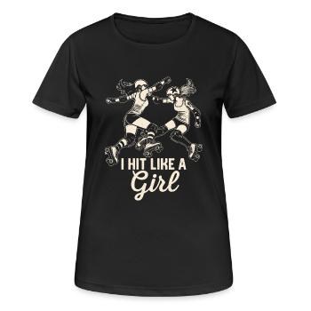 Je frappe comme une fille Roller Derby - T-shirt respirant Femme - noir - Devant - AI Model Female 172 light (172cm)