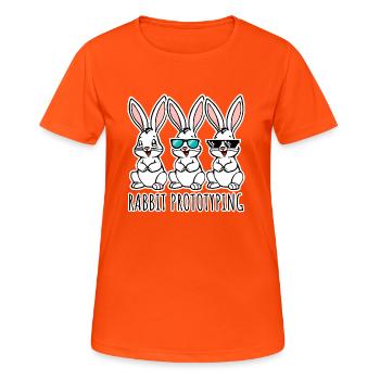 Rabbit Prototyping CAD Hasen aus dem 3D Drucker - Frauen T-Shirt atmungsaktiv - Neonorange - Vorne - AI Model Female 172 dark (172cm)