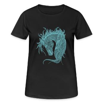 Pferde Kopf Zentangle Türkis - Frauen T-Shirt atmungsaktiv - Schwarz - Vorne - AI Model Female 172 light (172cm)