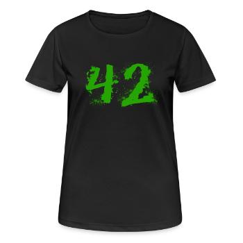 Die Antwort auf alles: 42 - Frauen T-Shirt atmungsaktiv - Schwarz - Vorne - AI Model Female 172 light (172cm)