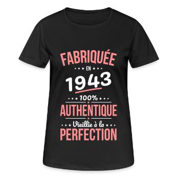 Anniversaire 81 ans - Fabriquée en 1943 - T-shirt respirant Femme - noir - Devant - AI Model Female 172 light (172cm)