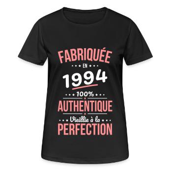 Anniversaire 30 ans - Fabriquée en 1994 - T-shirt respirant Femme - noir - Devant - AI Model Female 172 light (172cm)
