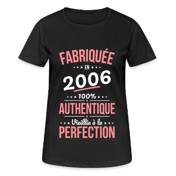 Anniversaire 18 ans - Fabriquée en 2006 - T-shirt respirant Femme - noir - Devant - AI Model Female 172 light (172cm)