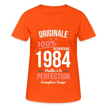 Anniversaire 40 ans - Originale 1984 - T-shirt respirant Femme - orange néon - Devant - AI Model Female 172 dark (172cm)
