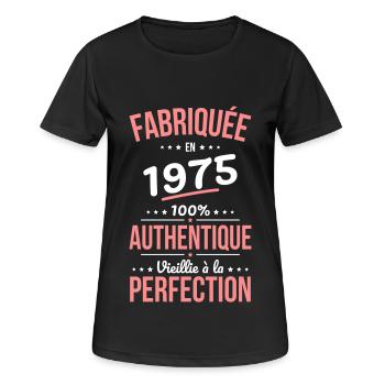 Anniversaire 50 ans - Fabriquée en 1975 - T-shirt respirant Femme - noir - Devant - AI Model Female 172 light (172cm)