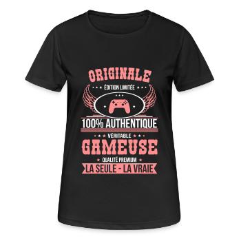Authentique et véritable gameuse - Originale - T-shirt respirant Femme - noir - Devant - AI Model Female 172 light (172cm)