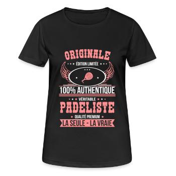 Authentique et véritable padeliste - Originale - T-shirt respirant Femme - noir - Devant - AI Model Female 172 light (172cm)