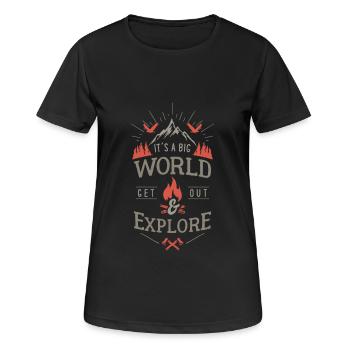 get out & explore - Frauen T-Shirt atmungsaktiv - Schwarz - Vorne - AI Model Female 172 light (172cm)