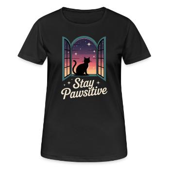 Stay pawsitive - Schwarze Katze am Fenster - Frauen T-Shirt atmungsaktiv - Schwarz - Vorne - AI Model Female 172 light (172cm)