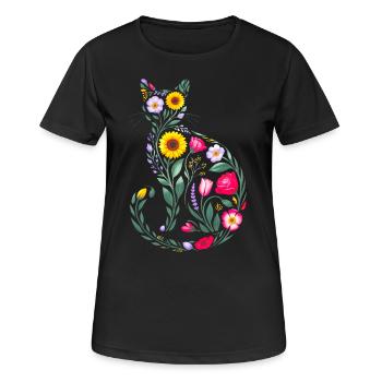 Silhouette Chat Floral Femmes - T-shirt respirant Femme - noir - Devant - AI Model Female 172 light (172cm)