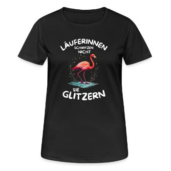Läuferinnen schwitzen nicht sie glitzern Flamingo - Frauen T-Shirt atmungsaktiv - Schwarz - Vorne - AI Model Female 172 light (172cm)