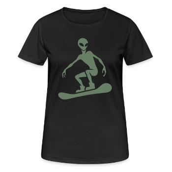 Minimalistisches Design: Alien Snowboarder Silhoue - Frauen T-Shirt atmungsaktiv - Schwarz - Vorne - AI Model Female 172 light (172cm)