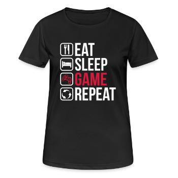 Mangez Sleep Game Repeat - T-shirt respirant Femme - noir - Devant - AI Model Female 172 light (172cm)