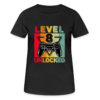 Joueur débloqué de niveau 8 déverrouillé 8 ans - T-shirt respirant Femme - noir - Devant - AI Model Female 172 light (172cm)